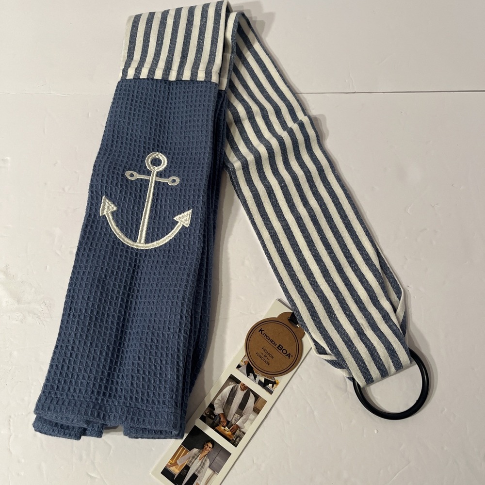 Kitchen Boa Coastal Anchor Boa Around Neck Tea Towel Blue White Nautical